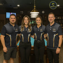 Load image into Gallery viewer, Black &amp; Gold 8 Ball Crown Men's Billiard Polo &amp; 1/4 Zip Shirt Custom Pool Billiard Jerseys NYN2346