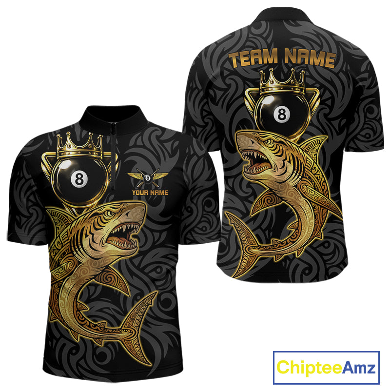 Gold 8 Ball Crown Men's Billiard Team Shirt Custom Shark Tribal Pool Billiard Jerseys NYN2347