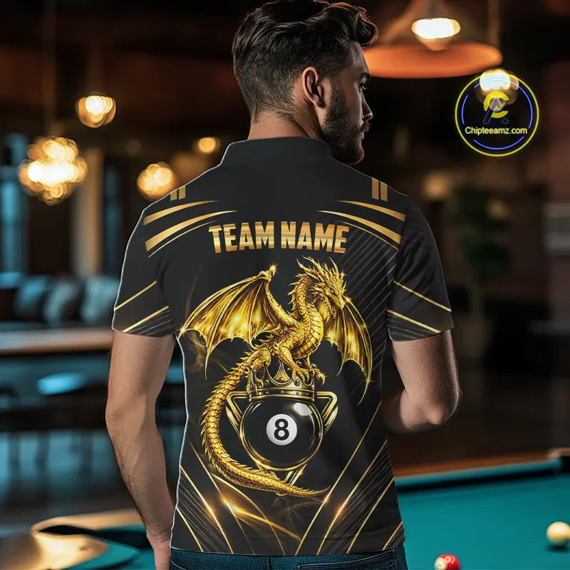 Black & Gold 8 Ball Crown Men's Billiard Team Shirt Custom Dragon Pool Billiard Jerseys NYN2348