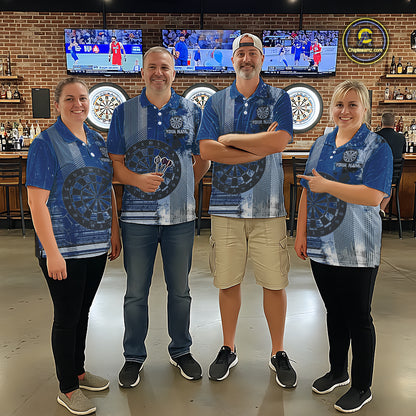 Blue Grey Grunge Dartboard Women Dart Polo & 1/4-Zip Shirt Custom Team Name Dart Jersey For Darters NYN2975