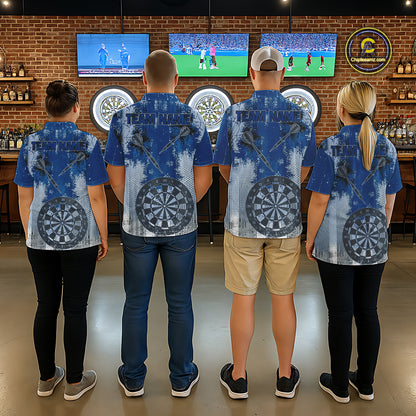 Blue Grey Grunge Dartboard Women Dart Polo & 1/4-Zip Shirt Custom Team Name Dart Jersey For Darters NYN2975