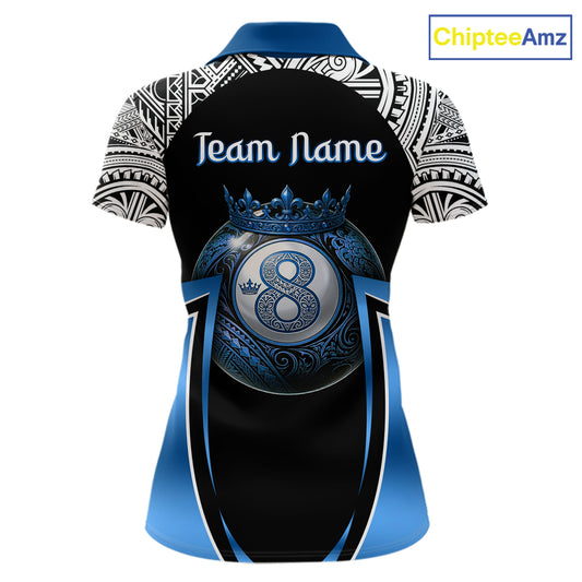 Blue Tribal 8 Ball Billiard Shirt For Women Personalized Tribal Pool Polo & 1/4-Zip Team Jersey NYN2984