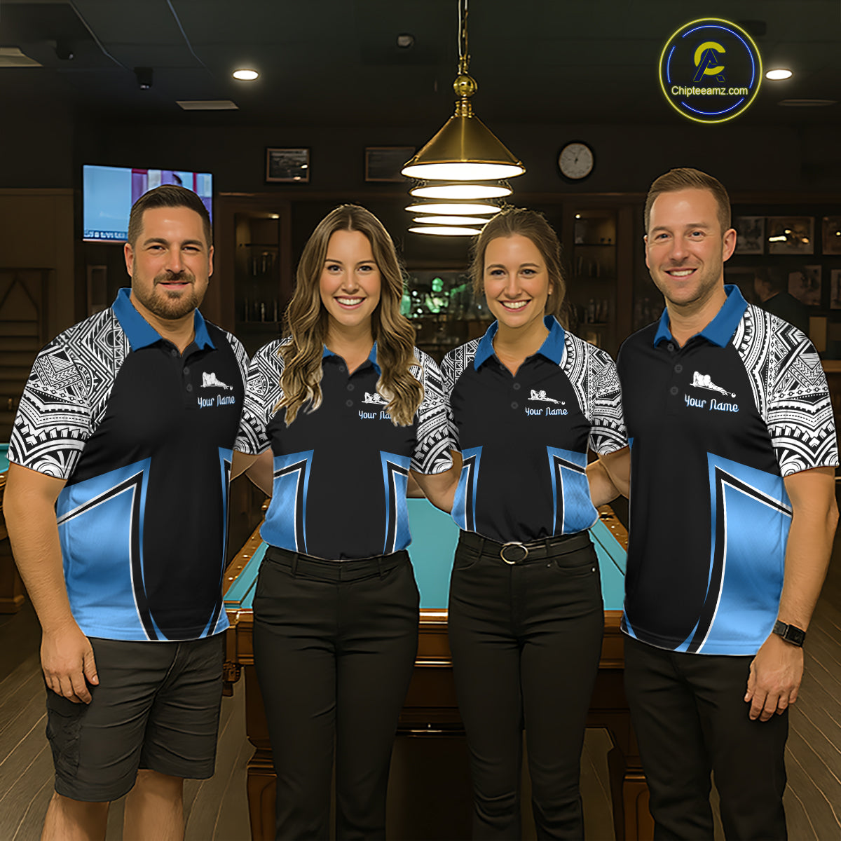 Blue Tribal 8 Ball Billiard Shirt For Women Personalized Tribal Pool Polo & 1/4-Zip Team Jersey NYN2984