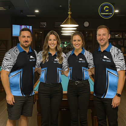 Blue Tribal 8 Ball Billiard Shirt For Women Personalized Tribal Pool Polo & 1/4-Zip Team Jersey NYN2984