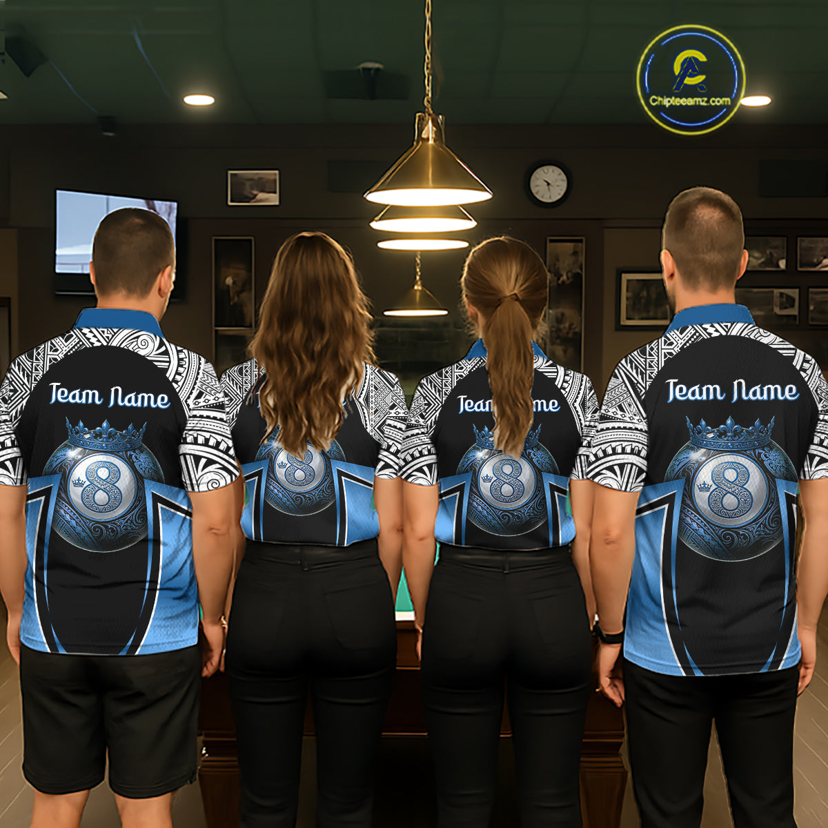 Blue Tribal 8 Ball Billiard Shirt For Women Personalized Tribal Pool Polo & 1/4-Zip Team Jersey NYN2984