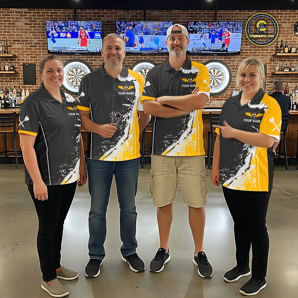 Yellow Fiery Rooster Fury Dart Arrow Women Funny Darts Polo Shirt Custom Name Darts Jersey NYN2114