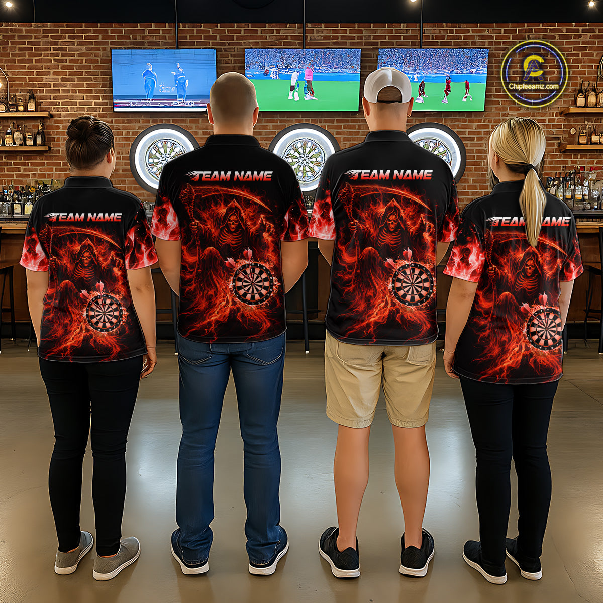 Custom Red Flaming Grim Reaper Dartboard Women Dart Polo Shirt Personalized Skull Dart Team Jerseys NYN2774