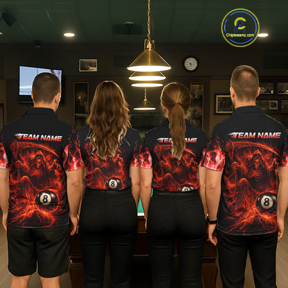 Custom Red Flaming Grim Reaper 8 Ball Billiard Pool Shirts For Women Bowling Polo & 1/4-Zip Jersey NYN2775