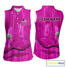 Load image into Gallery viewer, Custom Pink Dripping Pickleball Paddle &amp; Ball Sleeveless Polo Shirts Women Splashed Colorful Pickleball Shirt NYN2785