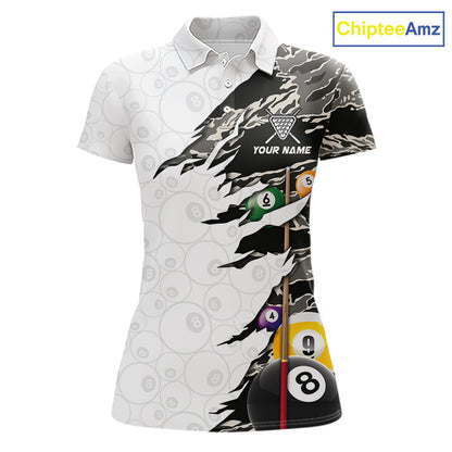 8 Ball 9 Ball Billiard Cue Shirt For Women Custom Grey Camo Pool Team Jersey