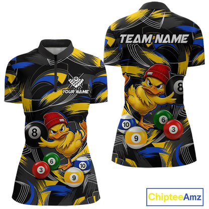 Blue & Yellow Funny Duck 8 Ball Pool Billiard Shirt For Women Personalized Billiard Team Name Outfits NYN3981