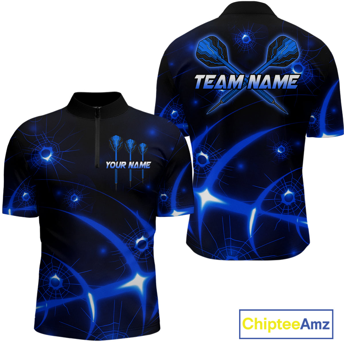 Lightning Dart Arrow Custom Blue Darts Quarter-Zip Shirt For Men - Darts Team Jersey NYN0718