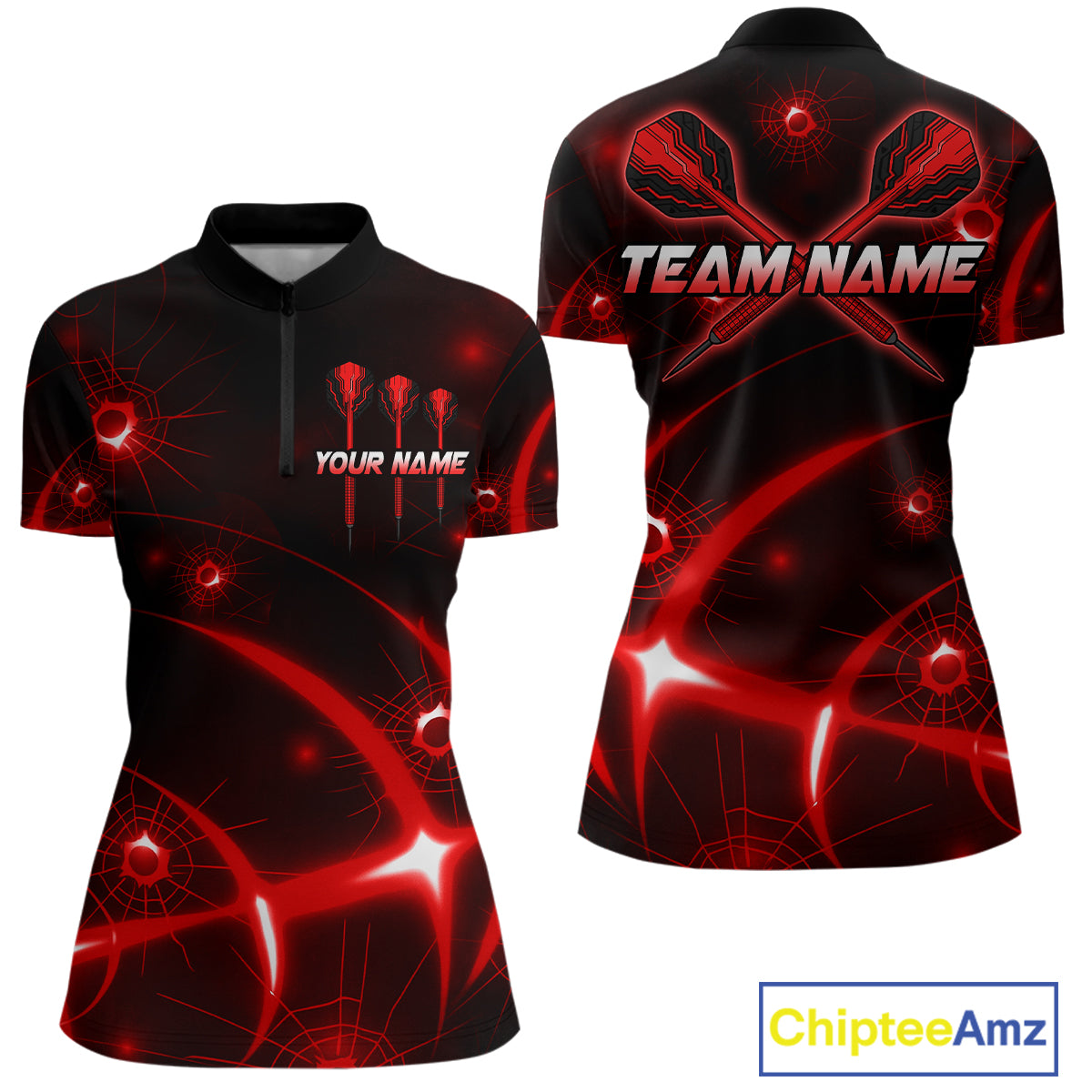 Lightning Dart Arrow Custom Red Darts Quarter-Zip Shirt For Women - Darts Team Jersey NYN0719