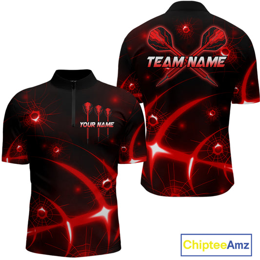 Lightning Dart Arrow Custom Red Darts Quarter-Zip Shirt For Men - Darts Team Jersey NYN0719