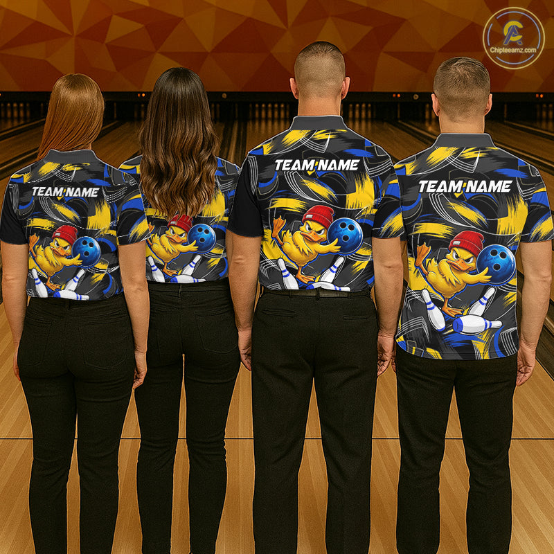 Blue And Yellow Funny Duck Bowling Shirts For Men Personalized Bowling Team Name Outfits NYN3190