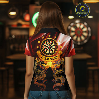 Flame Dragons With Golden Darts Women's Darts Team Shirt - Custom Name For Players NYN0500
