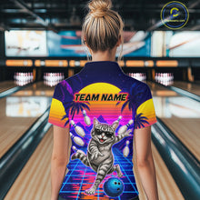 Load image into Gallery viewer, Funny cat quarter zip bowling shirt for women custom bowling jersey mockup