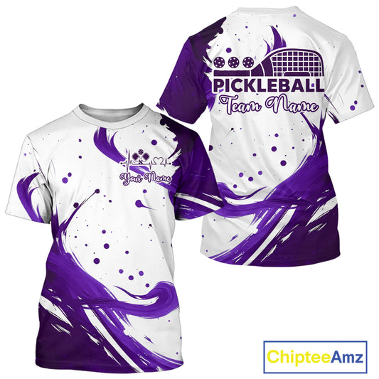 Custom White And Purple T-Shirt For Men Pickleball Tournament Team Shirts NYN0989