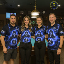 Load image into Gallery viewer, Blue Flames Grim Reaper Holding 8 Ball Pool Men Polo &amp; 1/4-Zip Shirt Personalized Billiard Gifts NYN2661