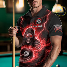 Load image into Gallery viewer, Red Flames Grim Reaper Holding 8 Ball Pool Men Polo &amp; 1/4-Zip Shirt Personalized Billiard Gifts NYN2662