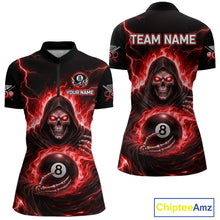 Load image into Gallery viewer, Red Flames Grim Reaper Holding 8 Ball Pool Women Polo &amp; 1/4-Zip Shirt Personalized Billiard Gifts NYN2662