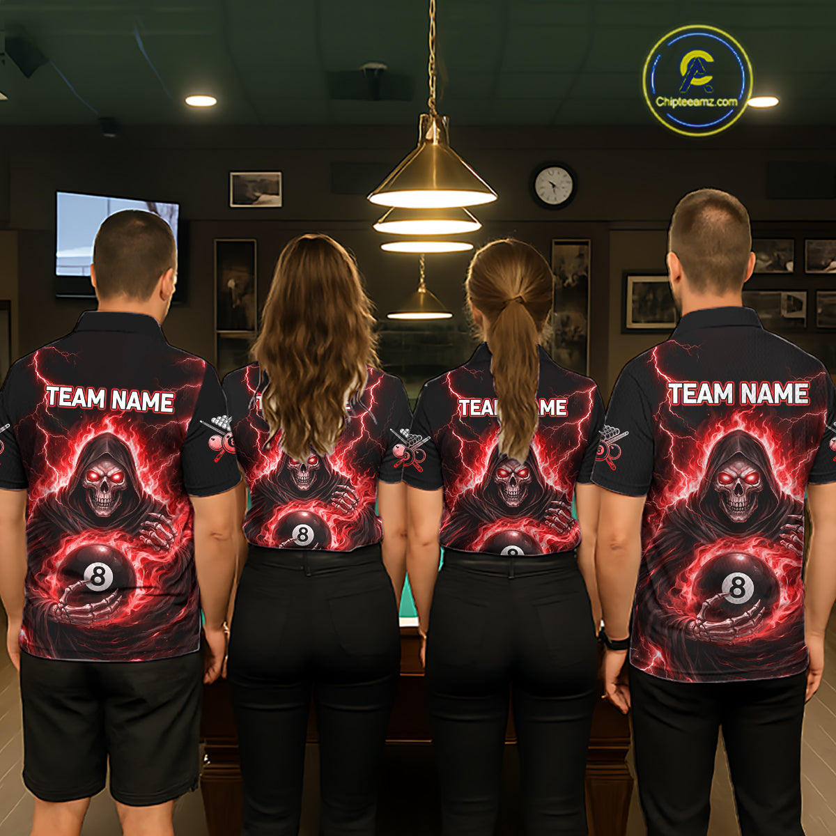 Red Flames Grim Reaper Holding 8 Ball Pool Men Polo & 1/4-Zip Shirt Personalized Billiard Gifts NYN2662