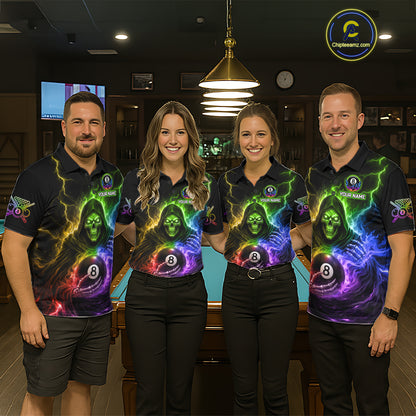 Colorful Flames Grim Reaper Holding 8 Ball Pool Women Polo & 1/4-Zip Shirt Personalized Billiard Gifts NYN2663