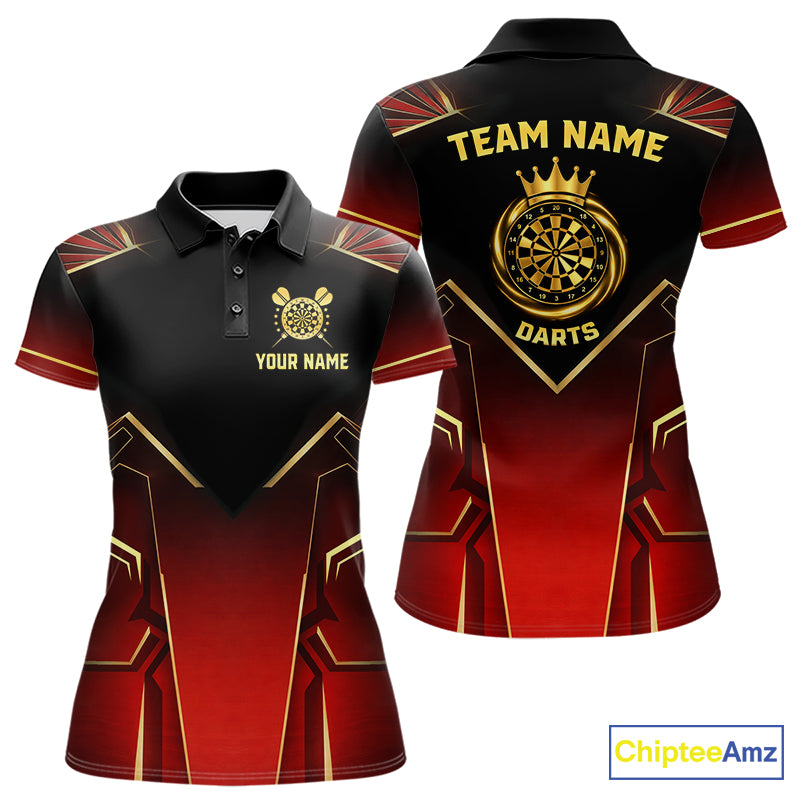 Black, Red And Gold Crown Dartboard Women Darts Polo & 1/4-Zip Shirts Custom Darts Outfits Team Jersey NYN3035