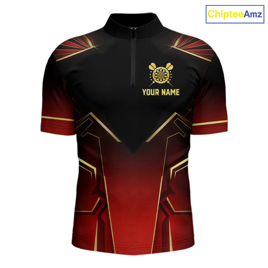 Black, Red And Gold Crown Dartboard Men Darts Polo & 1/4-Zip Shirts Custom Darts Outfits Team Jersey NYN3035