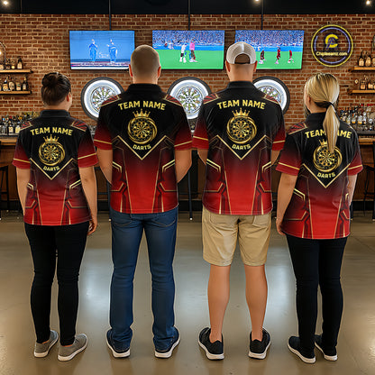Black, Red And Gold Crown Dartboard Women Darts Polo & 1/4-Zip Shirts Custom Darts Outfits Team Jersey NYN3035