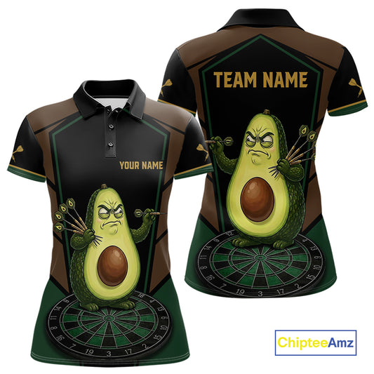 Angry Avocado Brown And Green Funny Darts Jersey For Women Custom Polo & 1/4 Zip Darts Team Shirts NYN3207