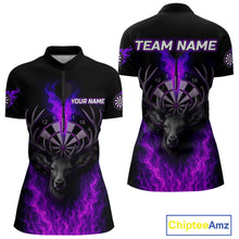 Load image into Gallery viewer, Custom Purple Flames Dartboard Deer Funny Dart Women 1/4-Zip Shirt Dart Team Jerseys NYN1632
