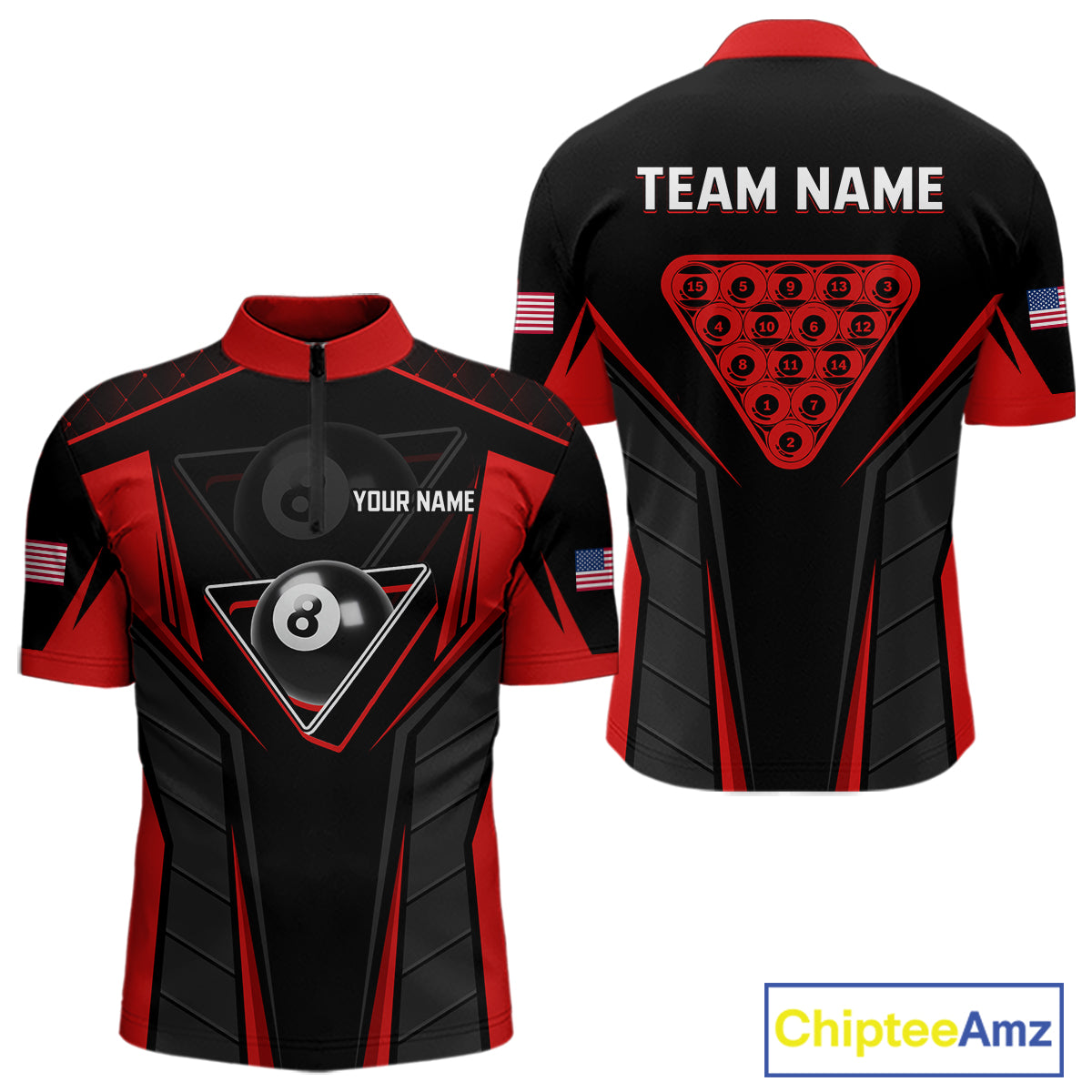 Black And Red Billiard Ball Pool Men Polo & 1/4-Zip Shirt Custom 8 Ball 3D Billiards Jerseys NYN2451