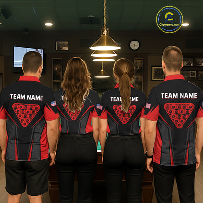 Black And Red Billiard Ball Pool Men Polo & 1/4-Zip Shirt Custom 8 Ball 3D Billiards Jerseys NYN2451