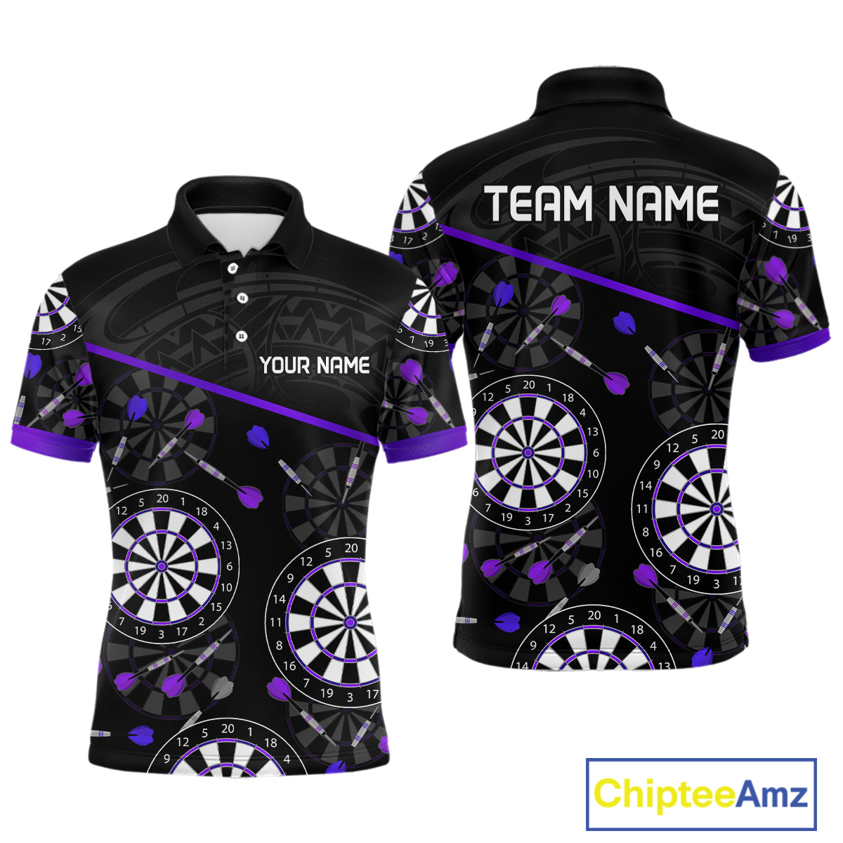 Men's Custom Darts Shirt With Purple-Black Dartboard And Arrows Pattern NYN0264