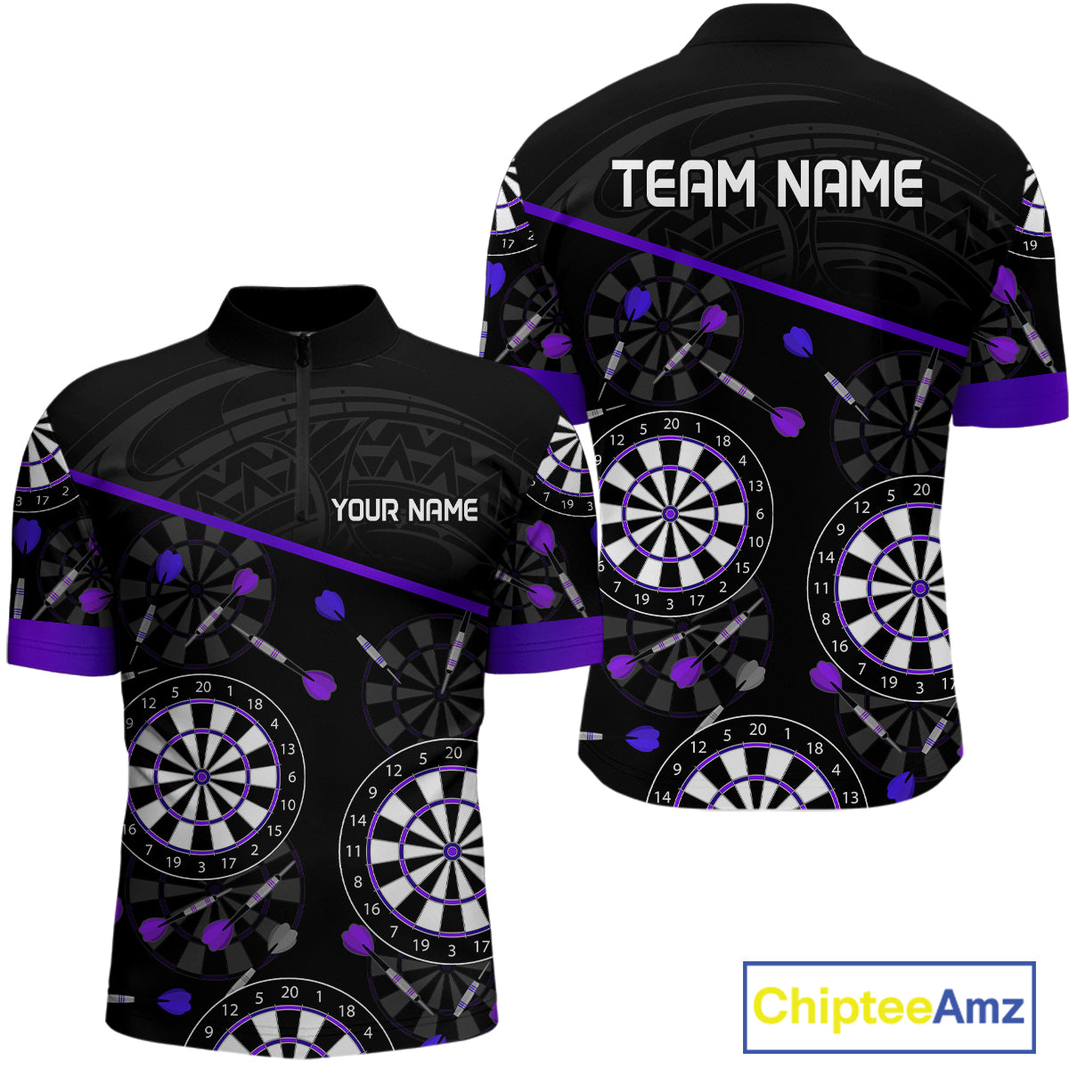 Men's Custom Darts Shirt With Purple-Black Dartboard And Arrows Pattern NYN0264