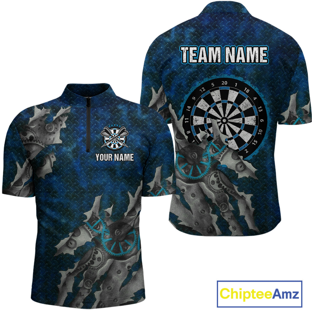 Grunge Dartboard Tear Men's Darts Shirt Quarter-Zip Jersey Custom Name For Players NYN0736