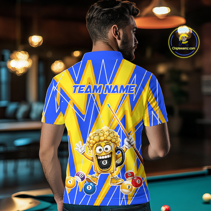 Yellow And Blue Funny Beer Billiard Shirt For Men Custom 8 Ball Pool Polo & 1/4 Zip Jersey  NYN3781