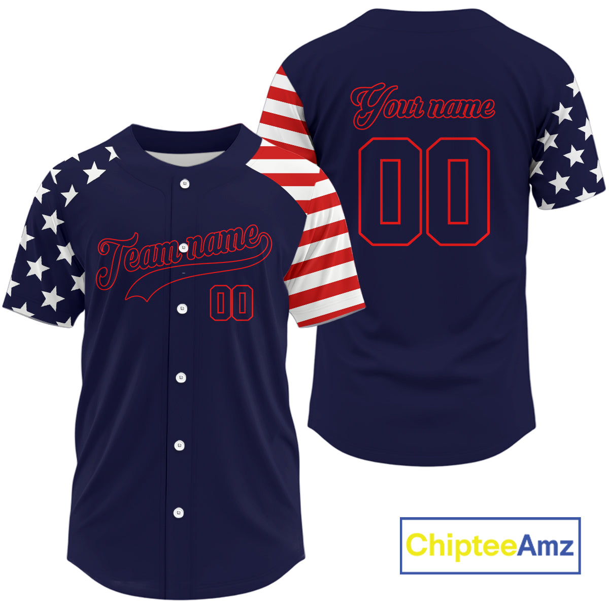 Custom Red And Blue Baseball Shirt For Men Personalized Youth Patriotic Baseball Jersey NYN1381