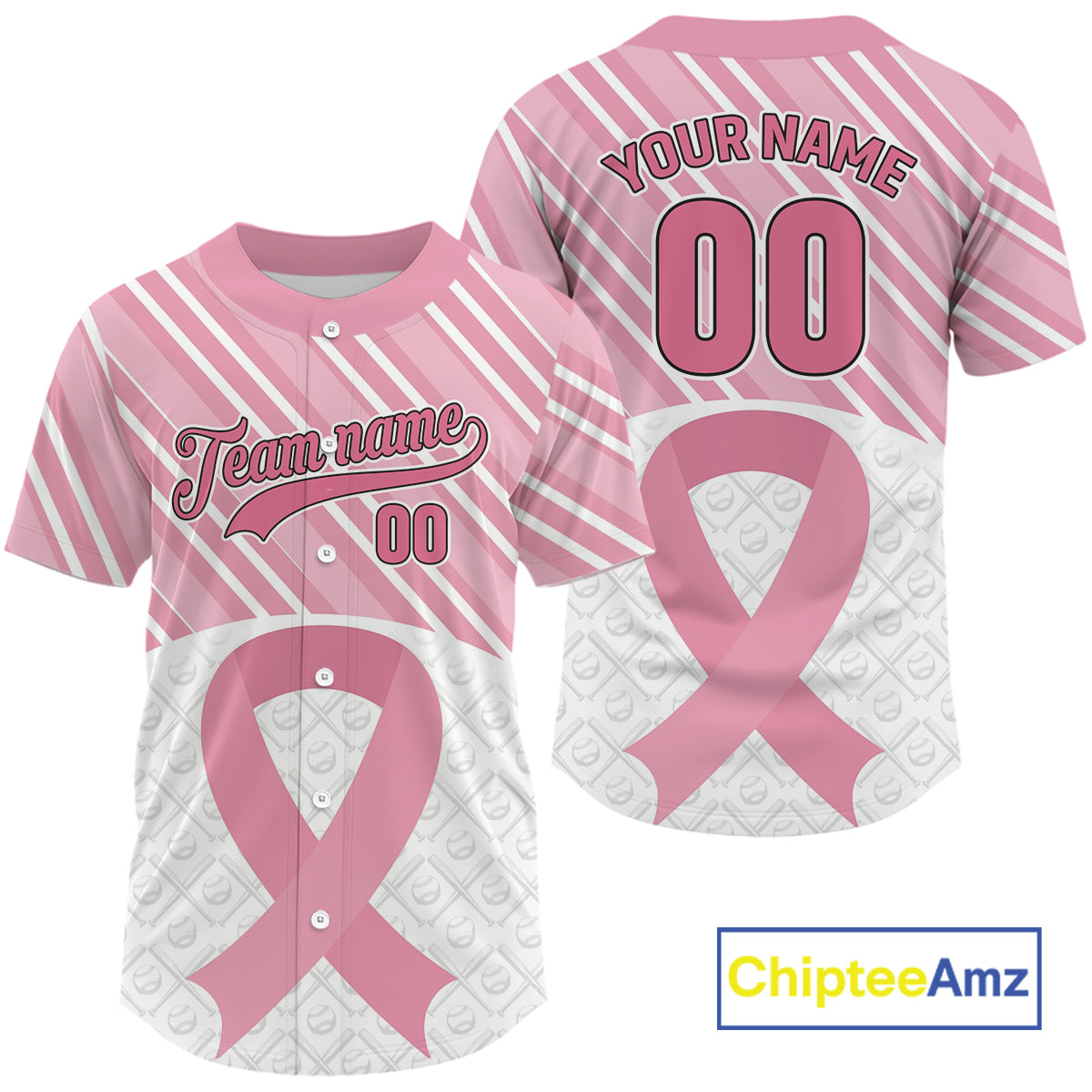 Custom White-Pink Ribbon Baseball Jerseys For Men Breast Cancer Awareness Baseball Shirt NYN1384