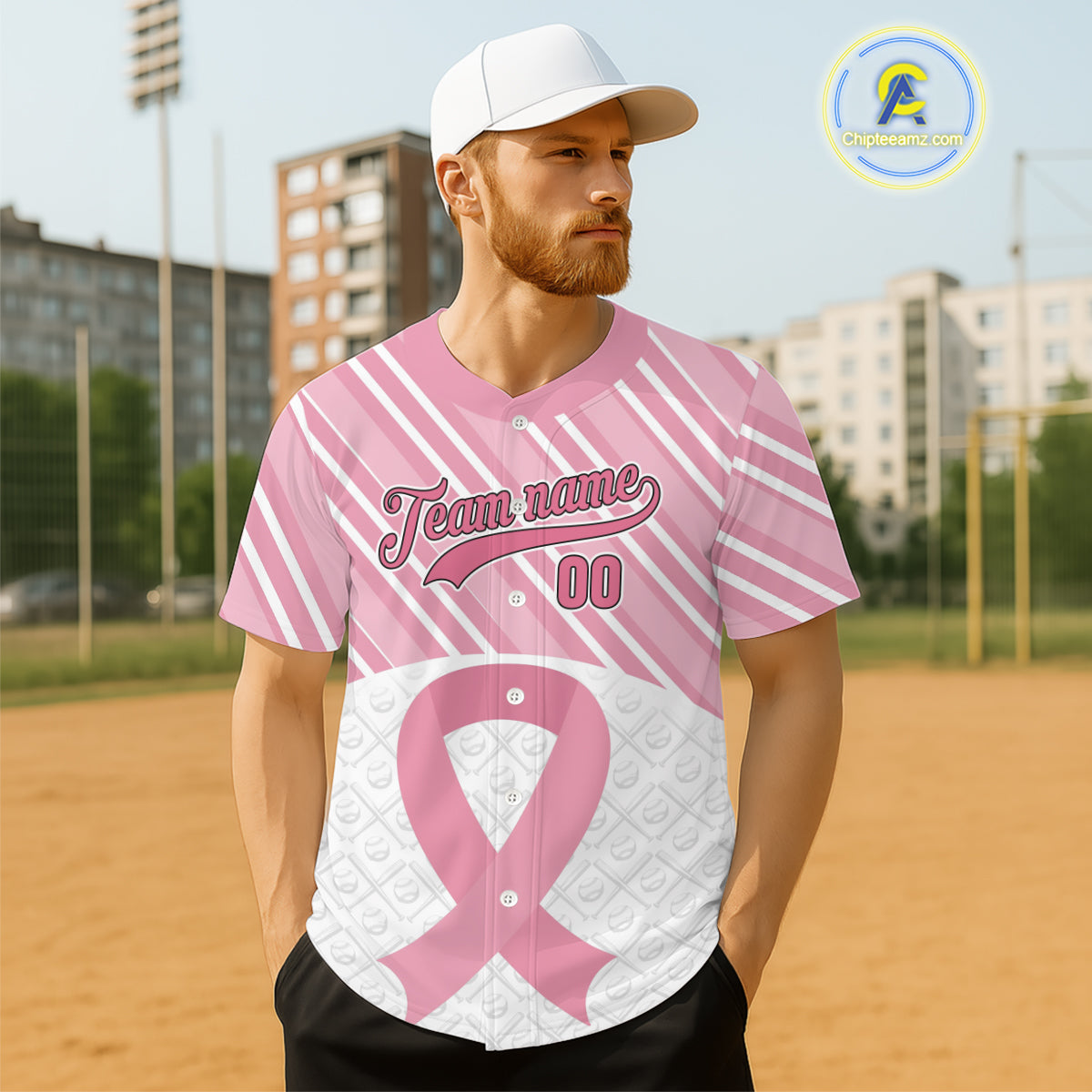 Custom White-Pink Ribbon Baseball Jerseys For Men Breast Cancer Awareness Baseball Shirt NYN1384