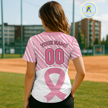Load image into Gallery viewer, Custom White-Pink Ribbon Baseball Jerseys For Women Breast Cancer Awareness Baseball Shirt NYN1384