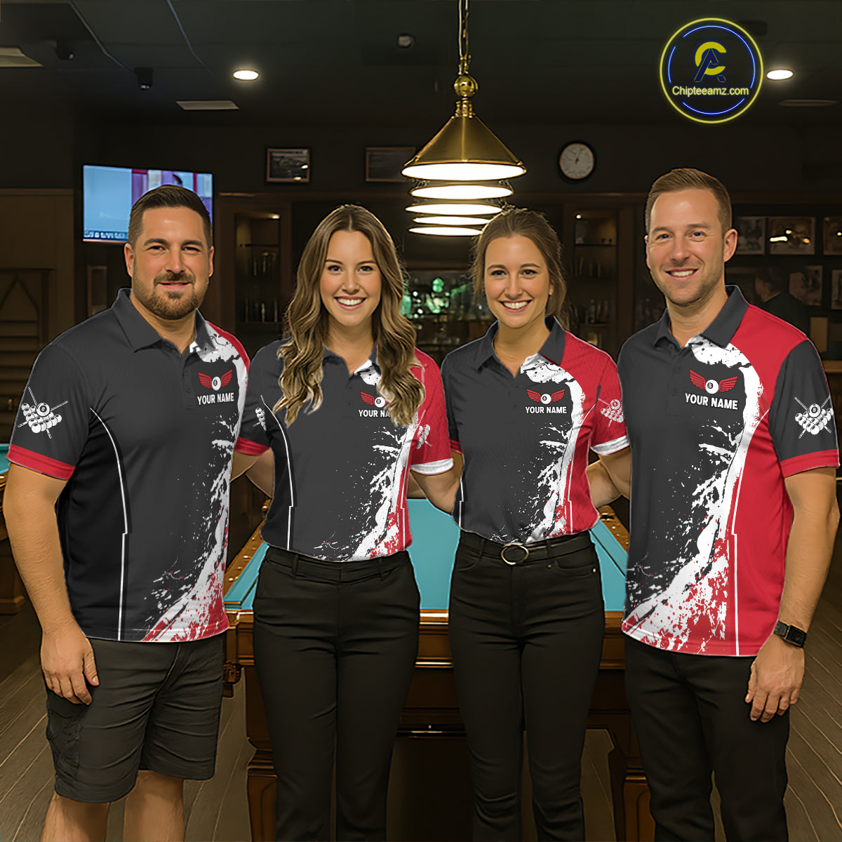 Funny Rooster Play Pool 8 Ball Men's Billiard Shirt Custom Billiard Polo & 1/4 Zip Attire|Red NYN2478