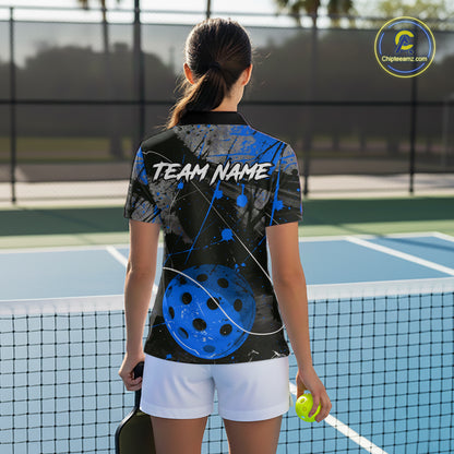 Custom Black Grunge Blue Pickleball Ball T-Shirt For Women Splatter Pickleball Jerseys NYN2482