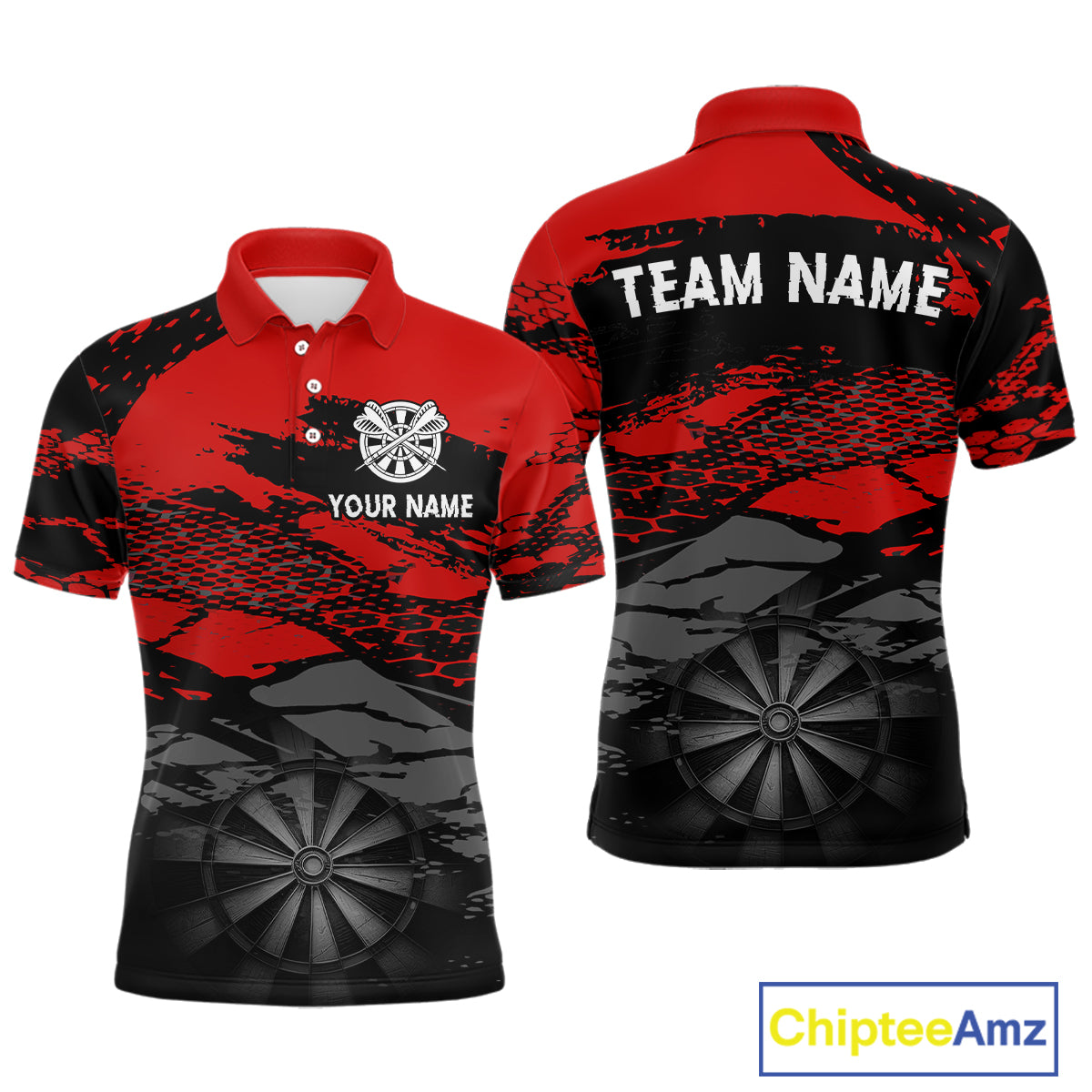 Personalized Dart Shirt For Men Red Grunge Texture & Black Dartboard, Darts Jersey NYN0280
