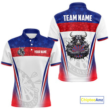 Load image into Gallery viewer, Men's funny bull American flag dart polo shirt mockup patriotic dart jersey