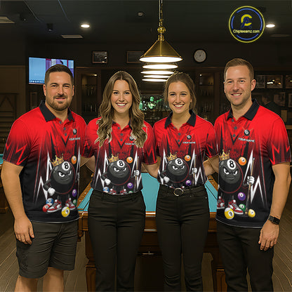 Black & Red Funny Crown 8 Ball Billiard Shirt For Women Custom 8 Ball Pool Polo & 1/4 Zip Jersey NYN3787