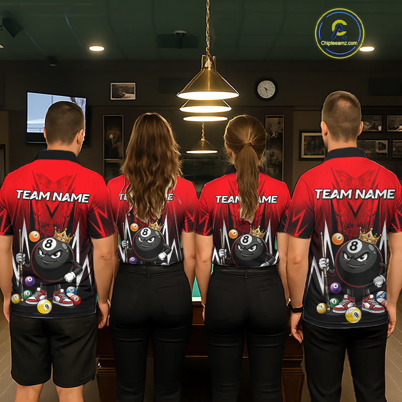 Black & Red Funny Crown 8 Ball Billiard Shirt For Women Custom 8 Ball Pool Polo & 1/4 Zip Jersey NYN3787