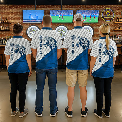 Personalized White And Blue Striped Leopard Darts Polo Shirts For Men Dart Team Jerseys NYN2198