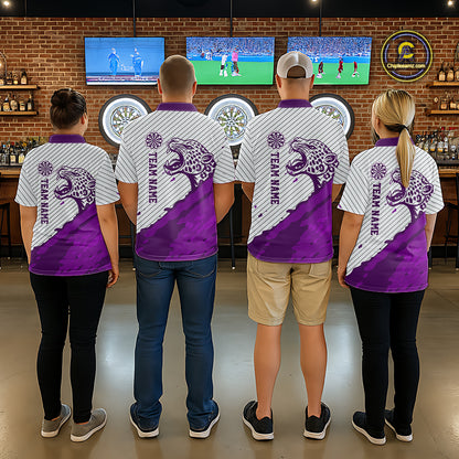 Personalized White And Purple Striped Leopard Darts Polo Shirts For Women Dart Team Jerseys NYN2199